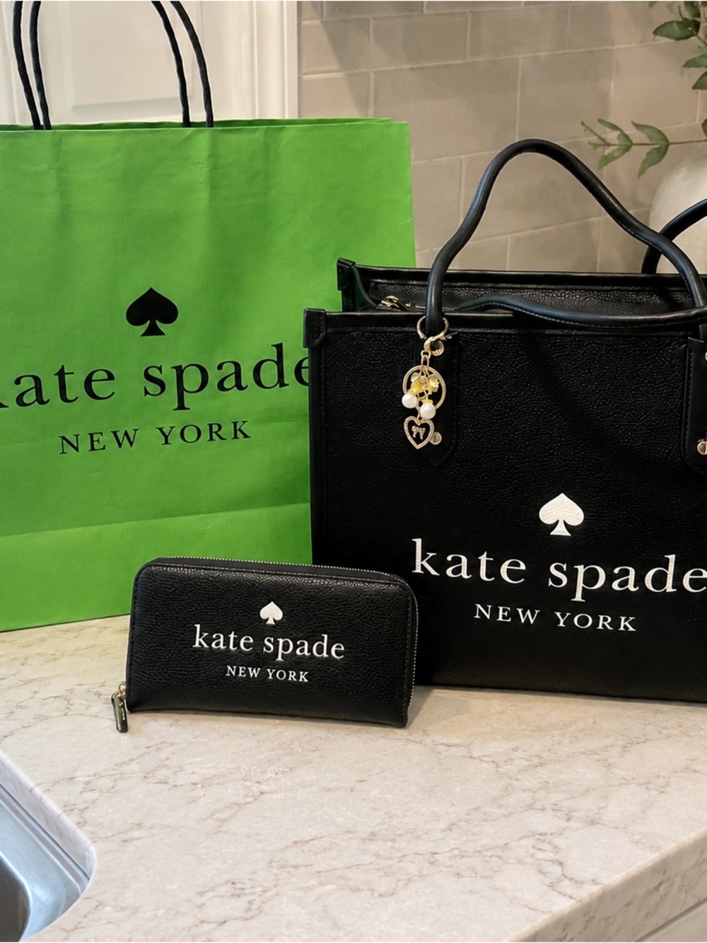 kate spade Black Leather Satchel with Matching Zip Wallet